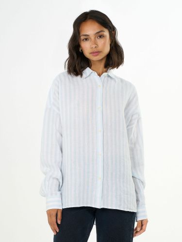 glore Knowledge Cotton Apparel Linen Striped Loose A-Shape Shirt