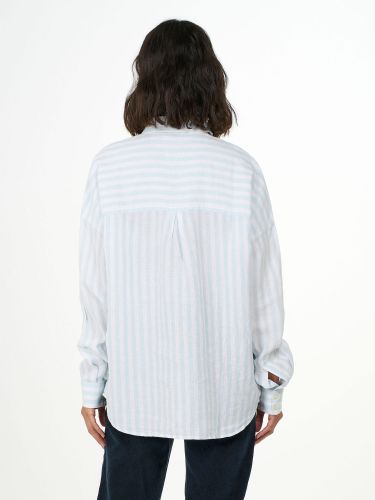 glore Knowledge Cotton Apparel Linen Striped Loose A-Shape Shirt Limitierter Zeitrabatt