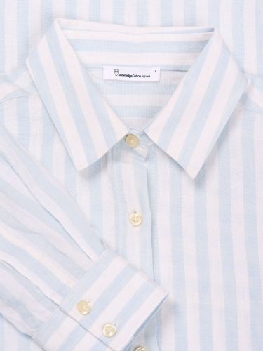 glore Knowledge Cotton Apparel Linen Striped Loose A-Shape Shirt Limitierter Zeitrabatt